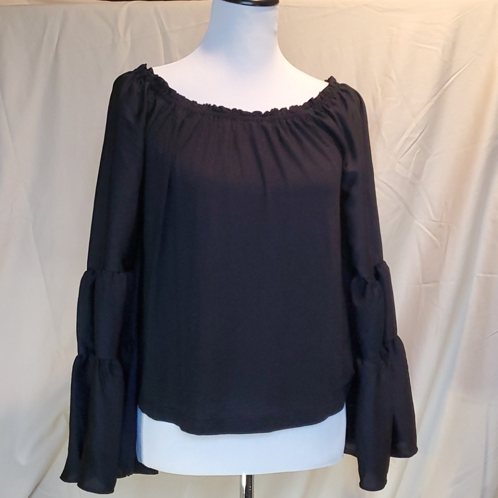 Anthropologie Black Boho Peasant Blouse SZ Sm